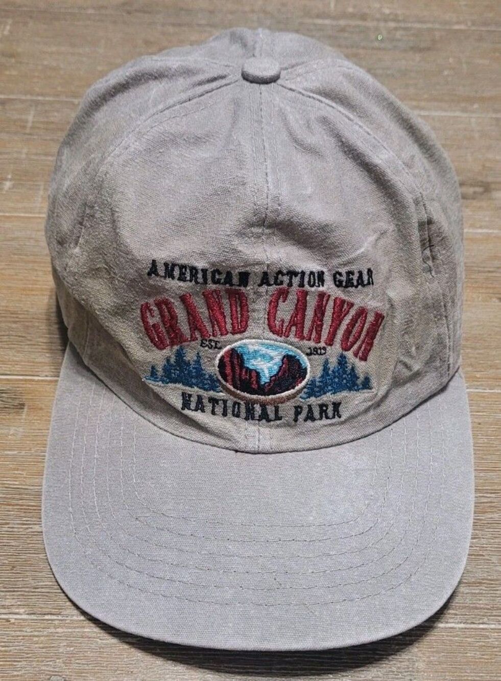Vintage American Action Gear Grand Canyon Snapback Hat Beige Red Plaid Bill 90s